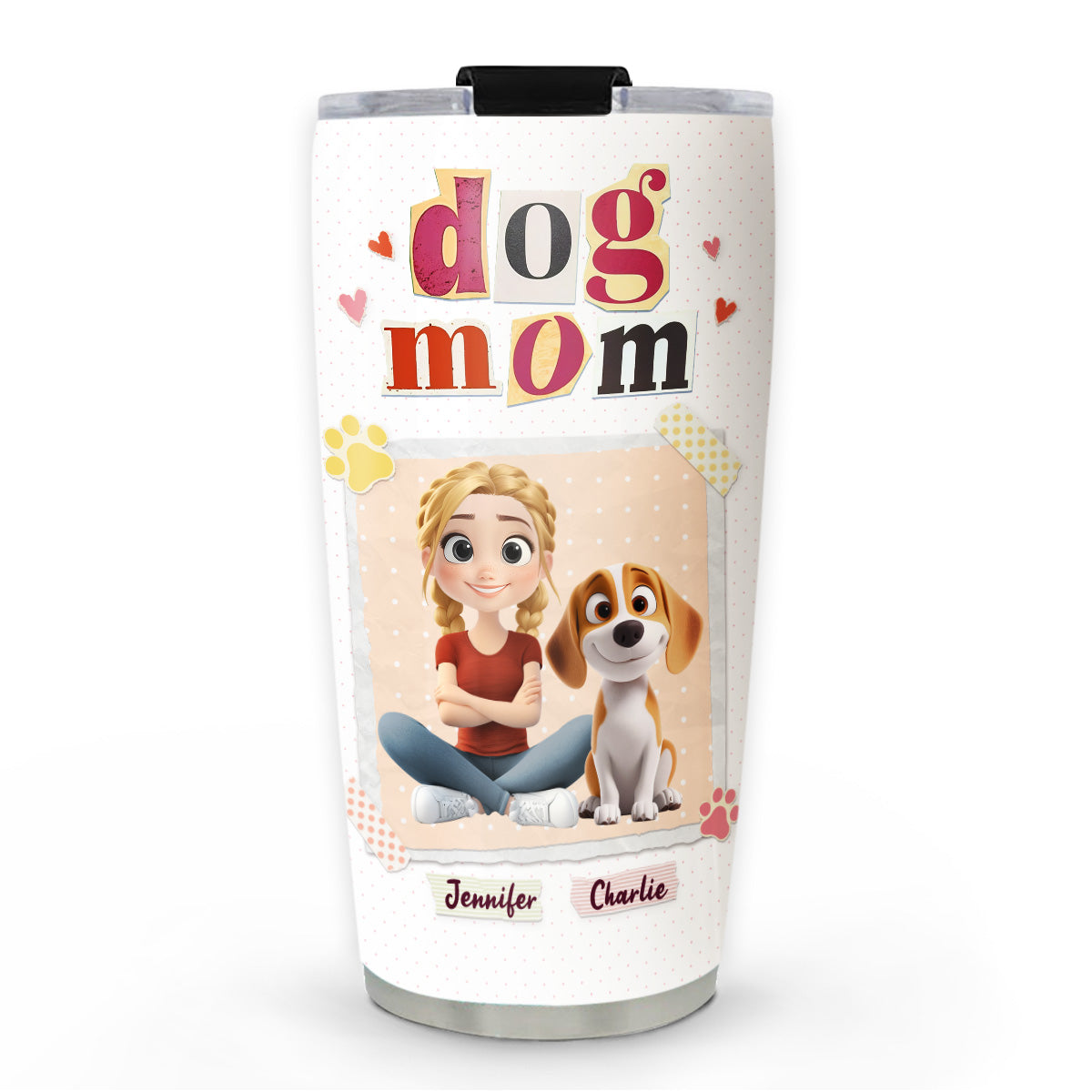 Glitter Cute Cartoon Dog Mom - Personalized Custom Tumbler main image 1