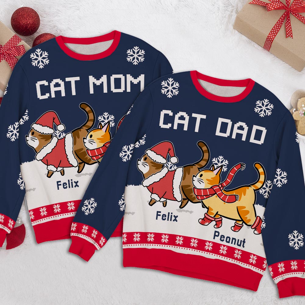 Cat Dad Mom Winter 2 Personalized Custom All Over Print