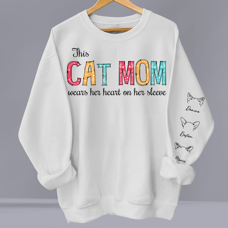 Cat Mom Dad Hearts On Sleeve - Personalized Custom Sweatshirt