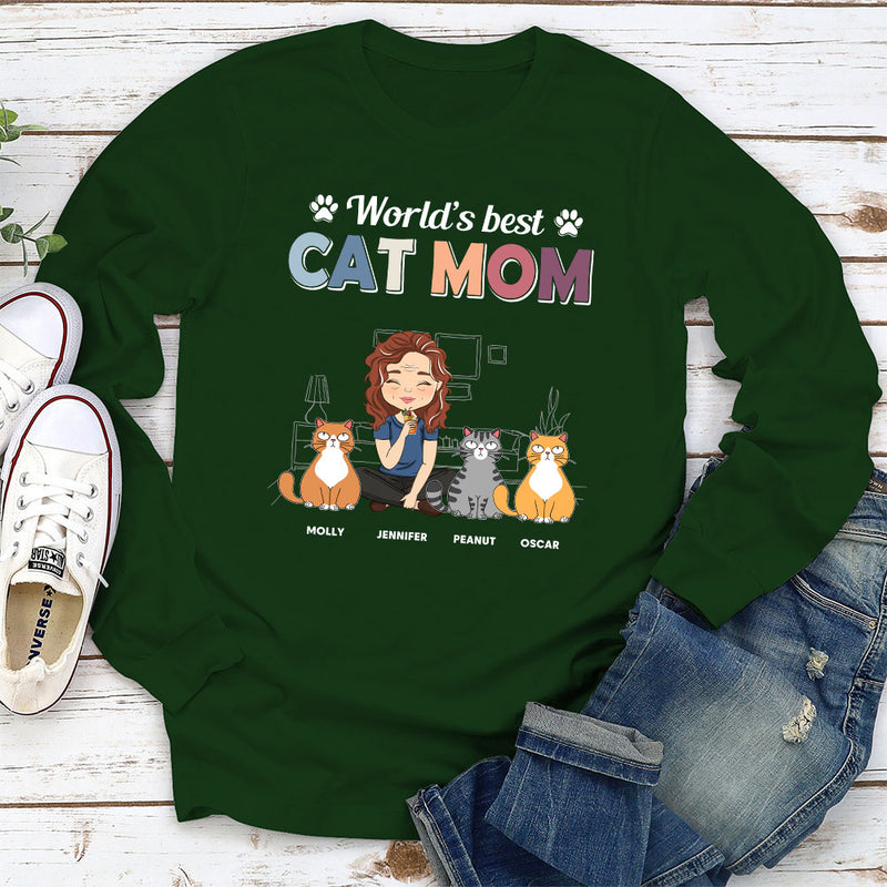 Best Cat Mom - Personalized Custom Long Sleeve T-shirt