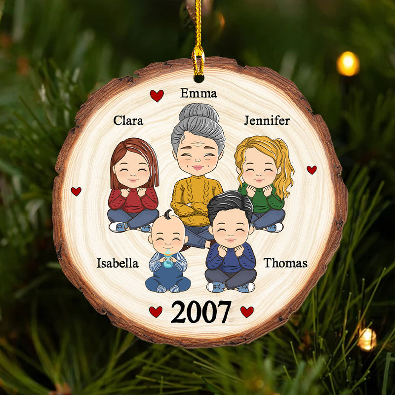 Cute Grandma Grandkid - Personalized Custom 1-layered Wood Ornament