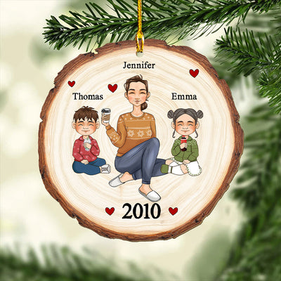 Cute Grandma Grandkids - Personalized Custom 1-layered Wood Ornament