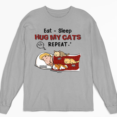 Eat Sleep Hug Cat Repeat - Personalized Custom Long Sleeve T-shirt