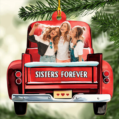 Bestie On Red Truck - Personalized Custom 1-layered Wood Ornament