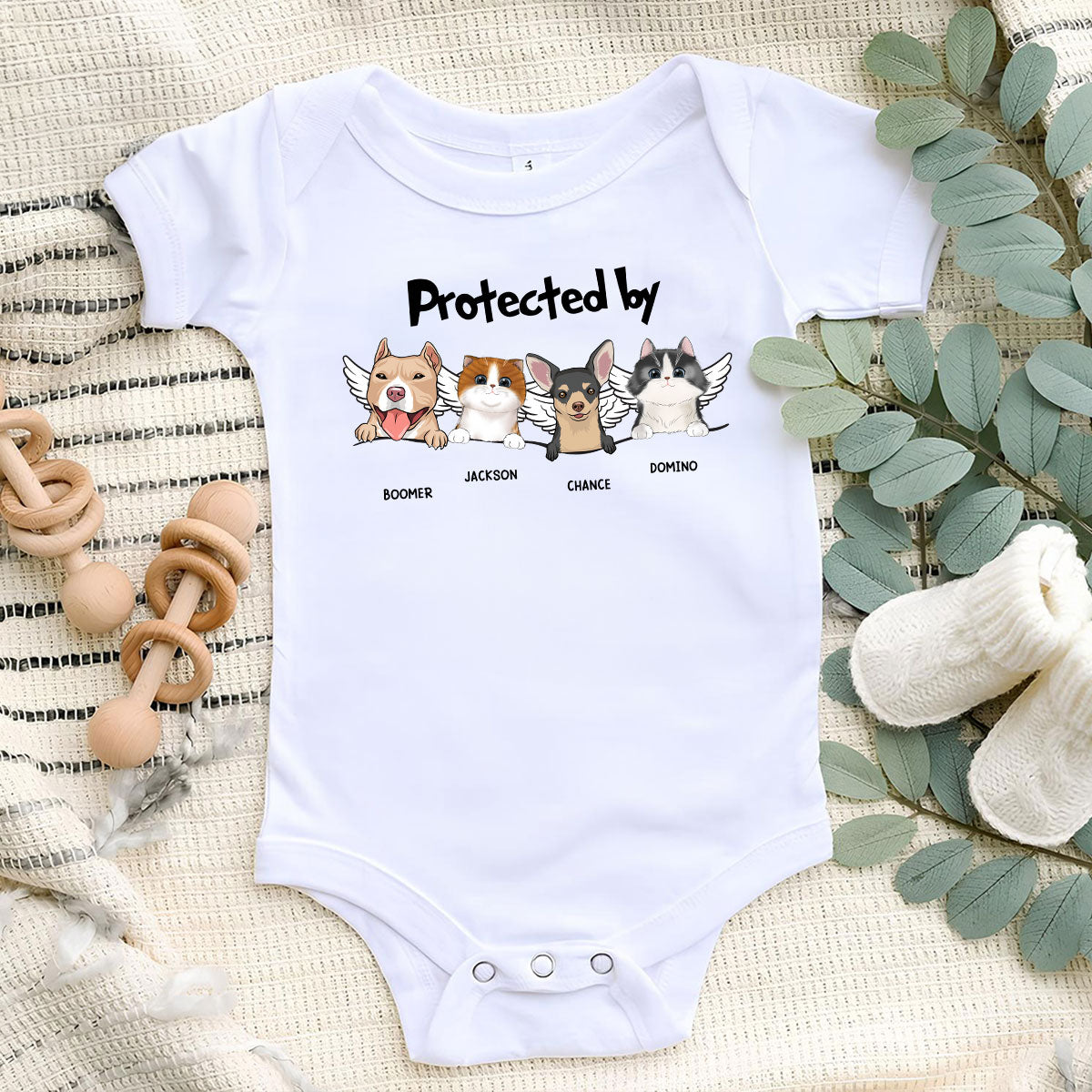 Protected by Dog Onesie®, Custom Dog Breed Onesie®, Personalized