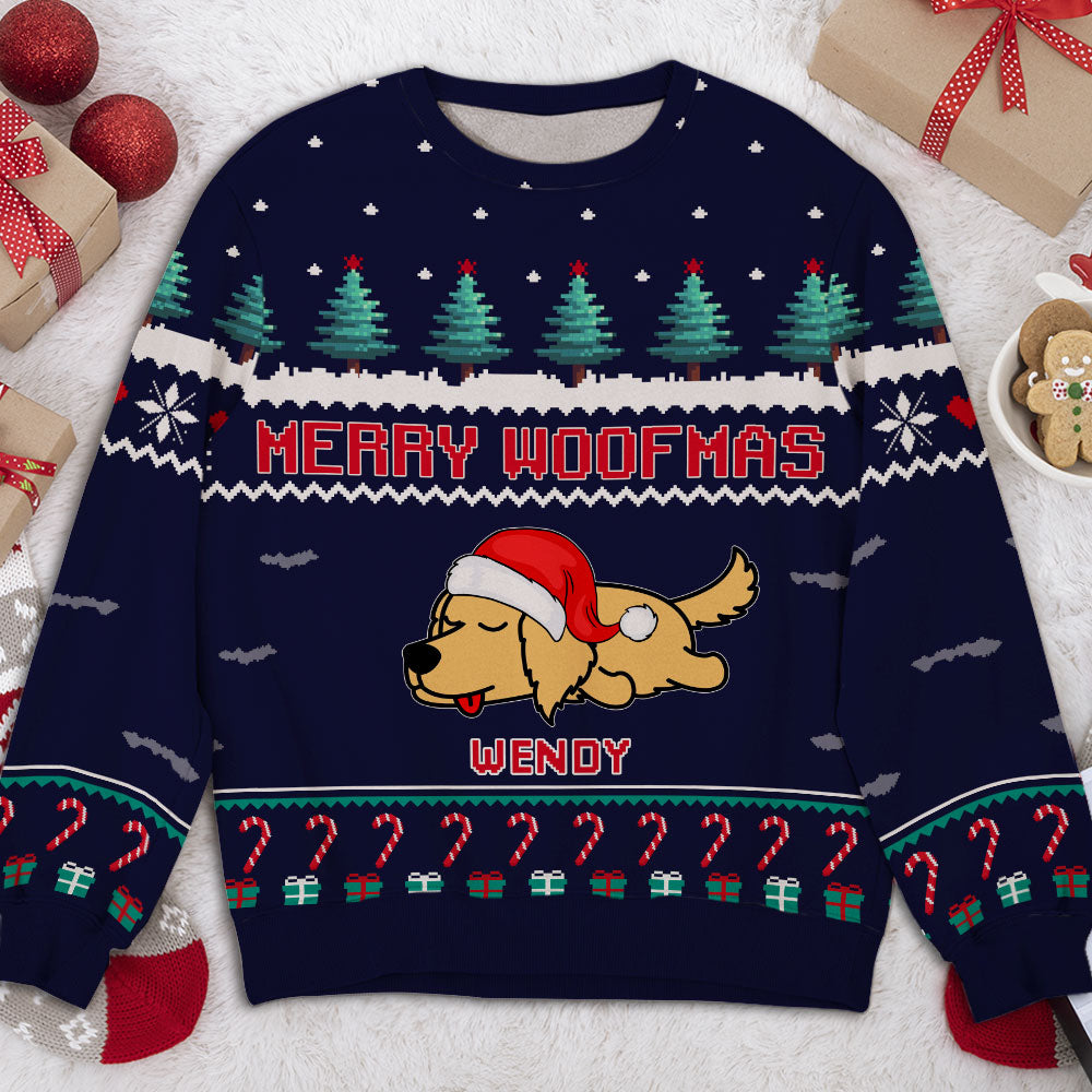Christmas Pine Tree Custom Sleeping Dog Personalized Pet Owner Jumper Ugly Sweatshirt