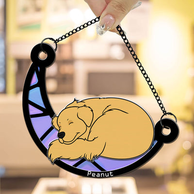 Curled Dog Sleeping On The Moon - Personalized Custom Suncatcher