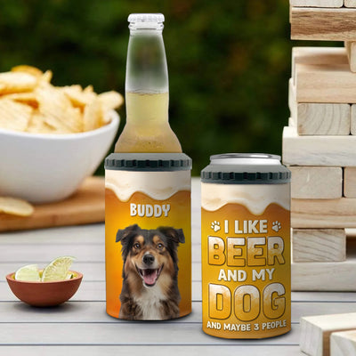 Custom Photo I Like Beer and My Dog - Personalized Custom 4 In 1  Can Cooler Tumbler