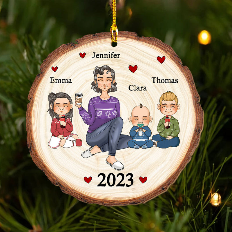 Cute Grandma Grandkids - Personalized Custom 1-layered Wood Ornament