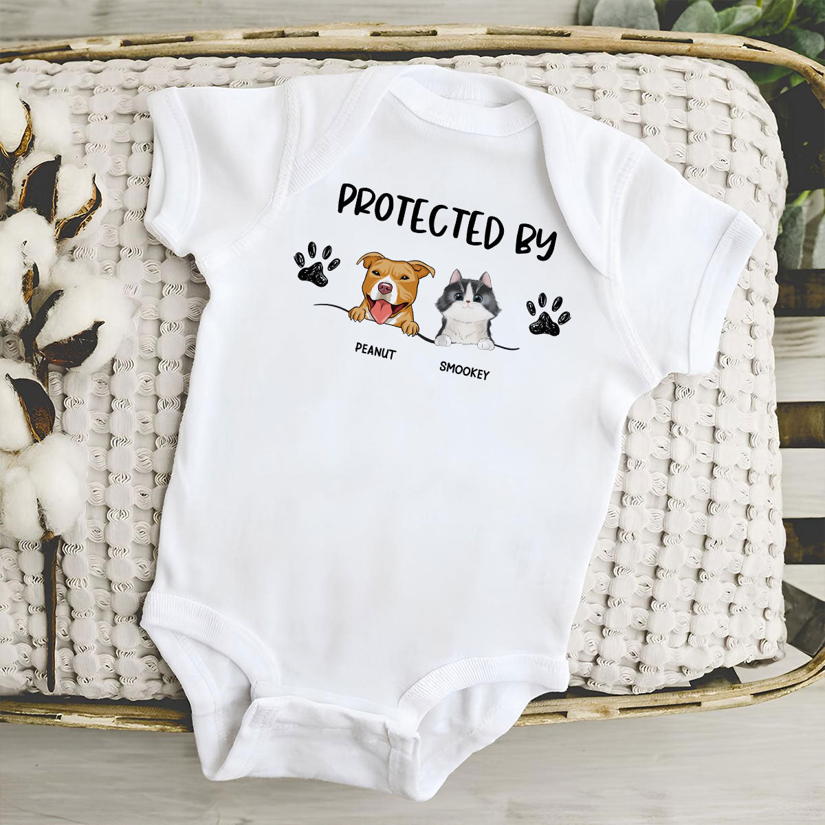 Protected by Dog Onesie®, Custom Dog Breed Onesie®, Personalized