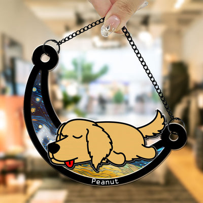 Dog Sleep On The Moon - Personalized Custom Suncatcher