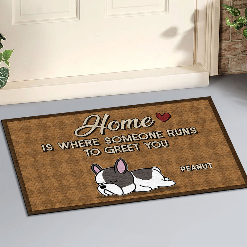 Home Is Where Someone Runs - Personalized Custom Doormat