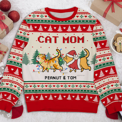 Christmas Cat Mama - Personalized Custom All-Over-Print Sweatshirt