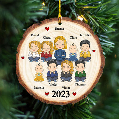 Cute Grandma Grandkid - Personalized Custom 1-layered Wood Ornament