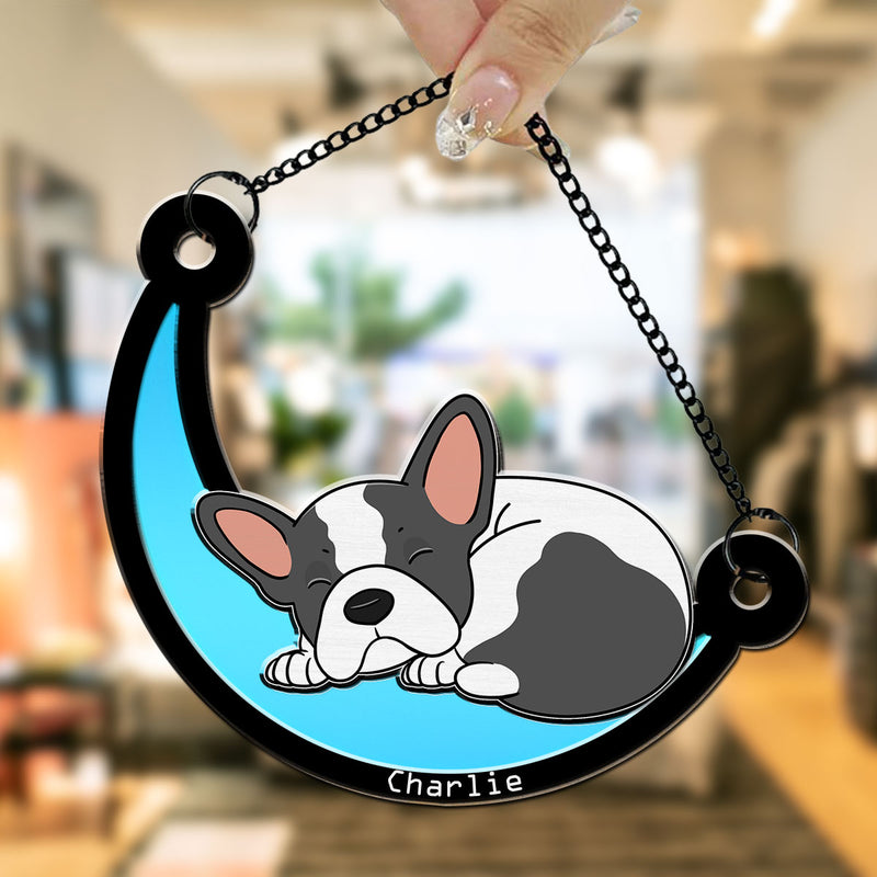 Curled Dog Sleeping On The Moon - Personalized Custom Suncatcher