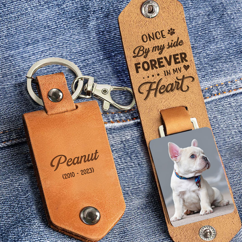 Forever In My Heart - Personalized Leather Photo Keychain