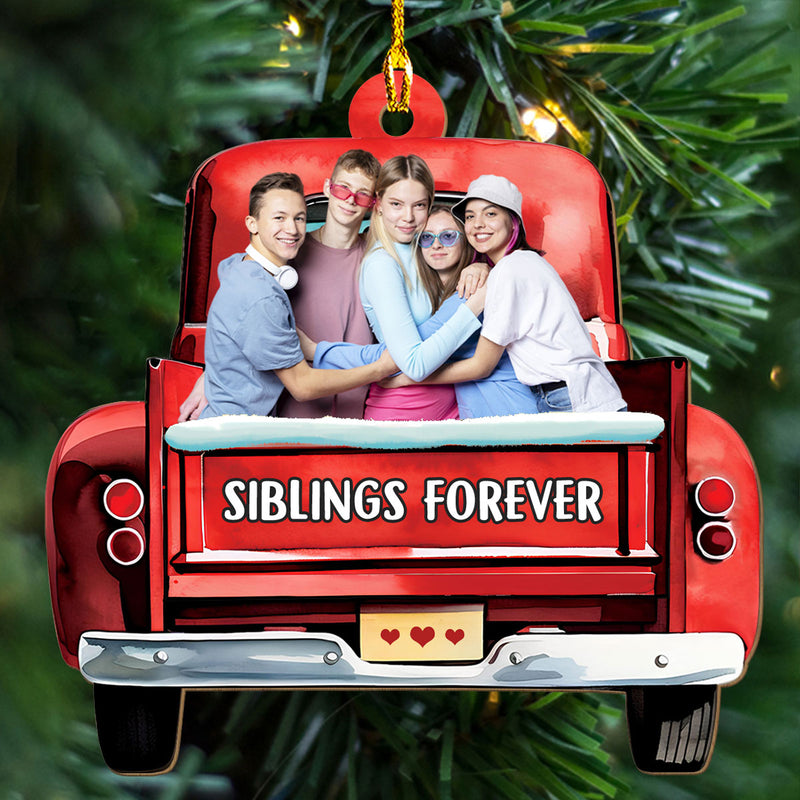 Bestie On Red Truck - Personalized Custom 1-layered Wood Ornament