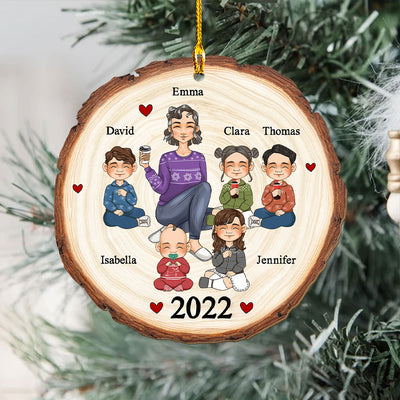 Cute Grandma Grandkids - Personalized Custom 1-layered Wood Ornament