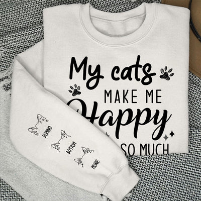 Cats Make Me Happy - Personalized Custom Long Sleeve T-shirt