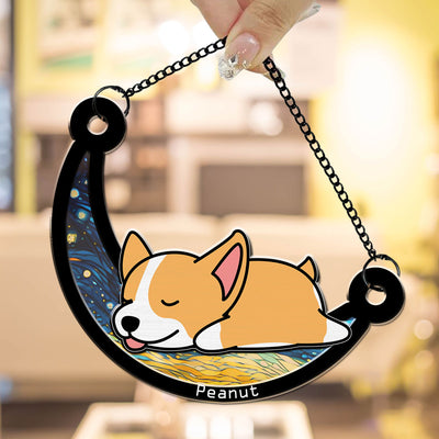 Dog Sleep On The Moon - Personalized Custom Suncatcher