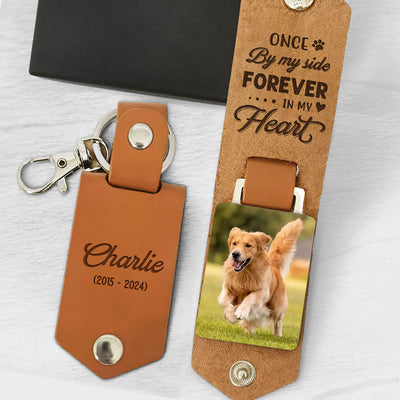 Forever In My Heart - Personalized Leather Photo Keychain