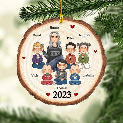 Cute Grandma Grandkids - Personalized Custom 1-layered Wood Ornament