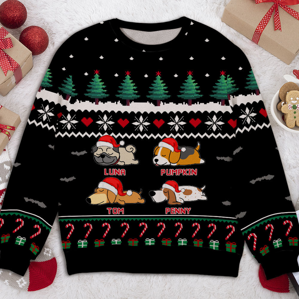 Christmas Pine Tree Custom Sleeping Dog Personalized Pet Owner Jumper Ugly Sweatshirt