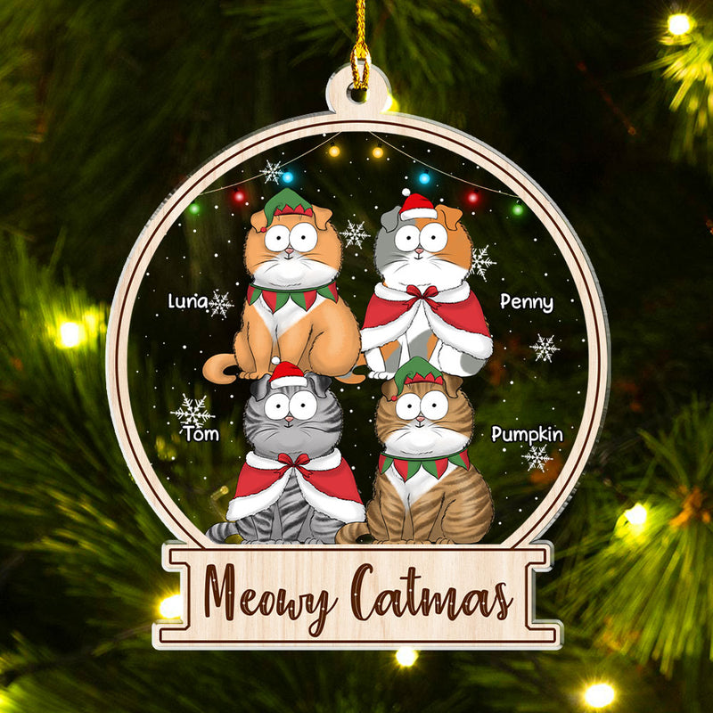 Meowy Catmas In Snow - Personalized Custom Acrylic Ornament