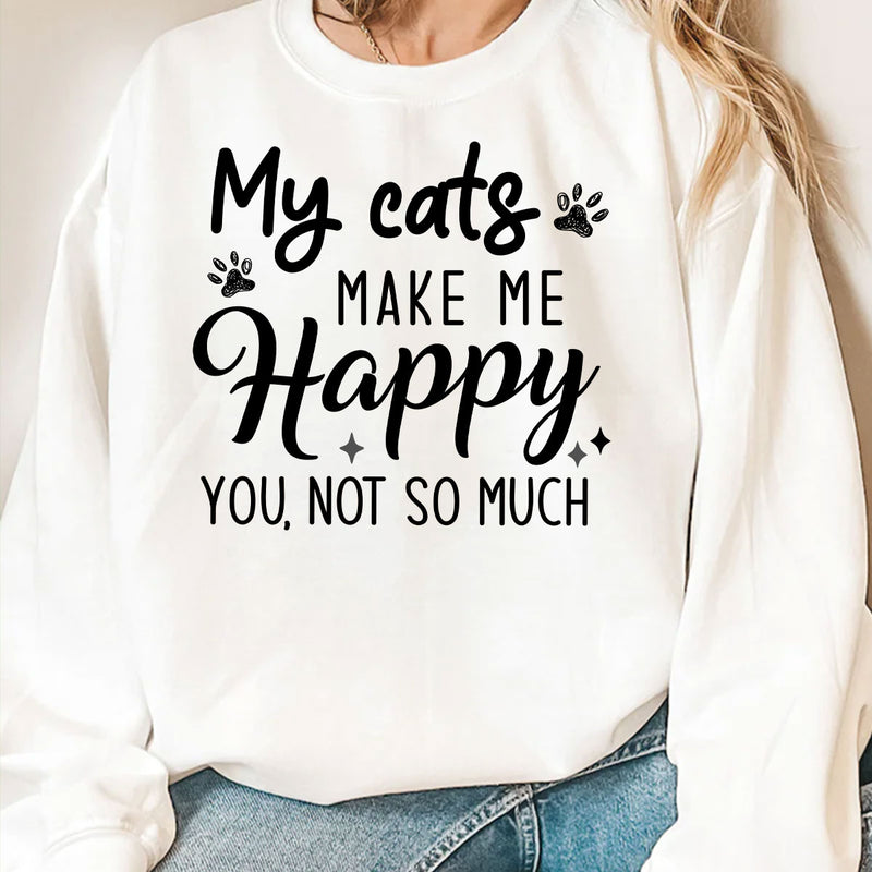 Cats Make Me Happy - Personalized Custom Long Sleeve T-shirt