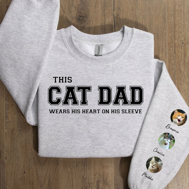 Cat Mom Dad Hearts On Sleeve Photo - Personalized Custom Long Sleeve T-shirt