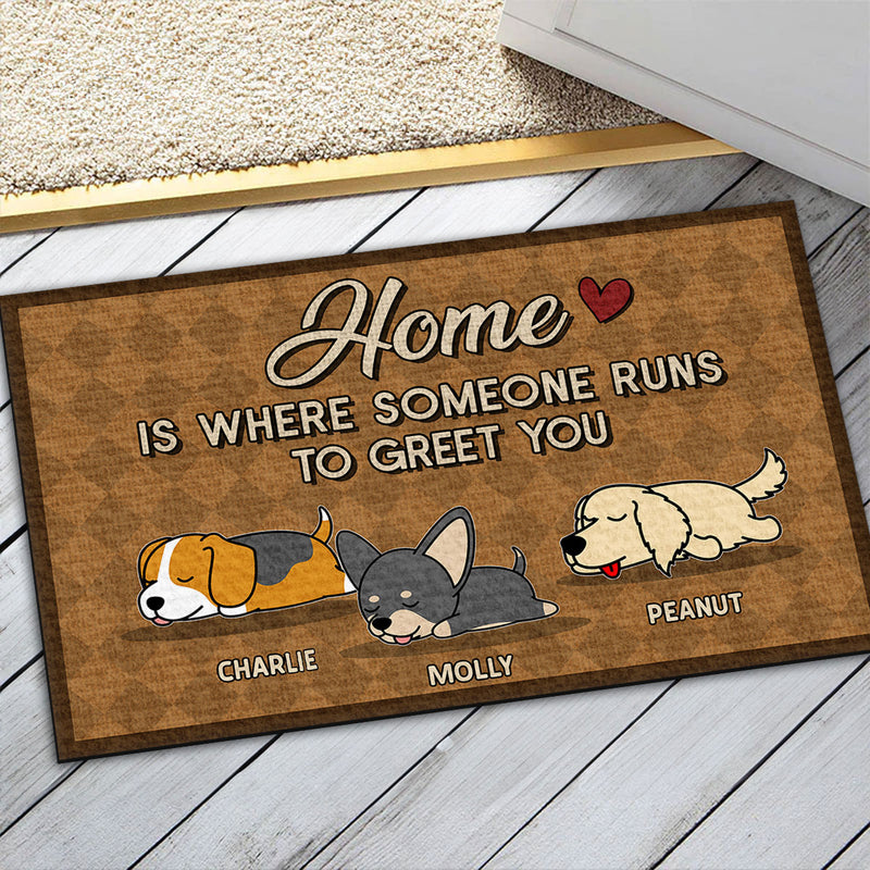 Home Is Where Someone Runs - Personalized Custom Doormat