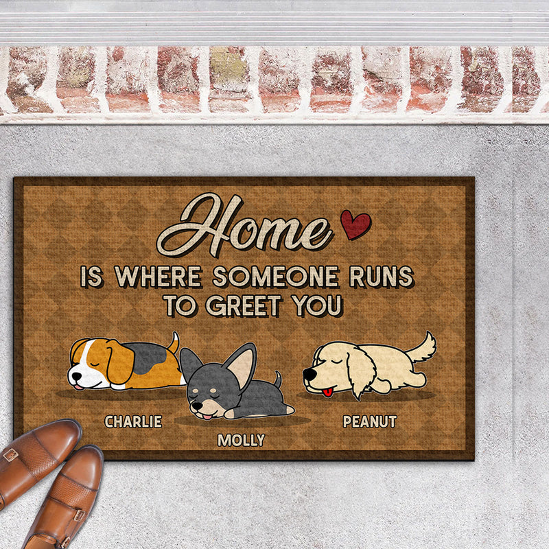Home Is Where Someone Runs - Personalized Custom Doormat