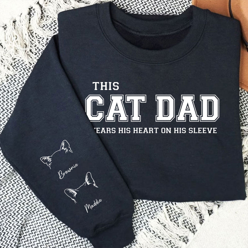 Cat Mom Dad Hearts On Sleeve - Personalized Custom Sweatshirt