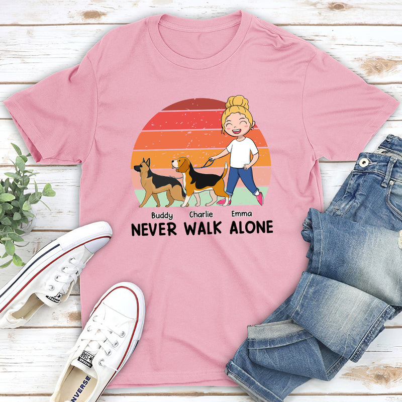 Dog And Mom Never Walk Alone - Personalized Custom Unisex T-shirt