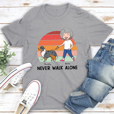 Dog And Mom Never Walk Alone - Personalized Custom Unisex T-shirt