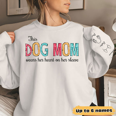 Dog Mom Dad Hearts On Sleeve - Personalized Custom Sweatshirt