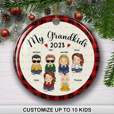 My Lovely Grandkids - Personalized Custom Circle Ceramic Christmas Ornament