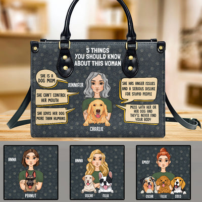 5 Things About Dog Mom - Personalized Custom Leather Bag