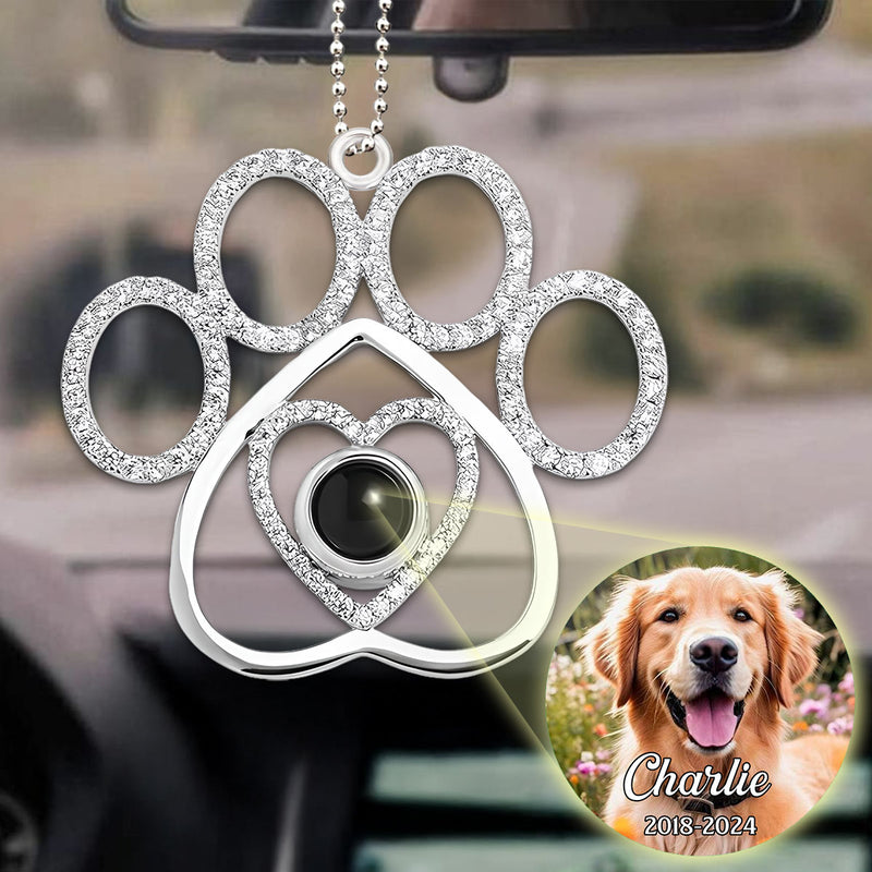 You Left Your Paw Prints On My Heart - Personalized Custom Photo Pet Paw Projection Car Ornament