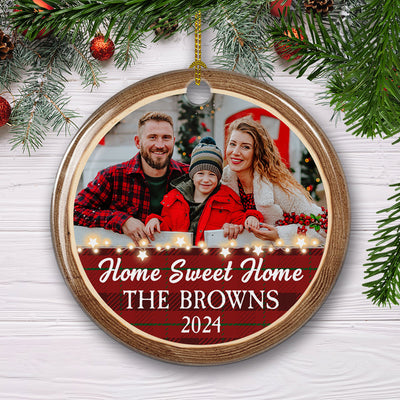 Home Sweet Home - Personalized Custom Circle Ceramic Christmas Ornament