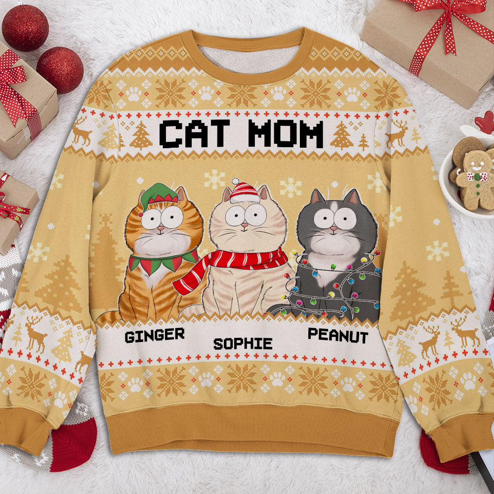 Funny Cat Mum Personalized Custom Pet Parent Ugly Christmas Sweatshirt