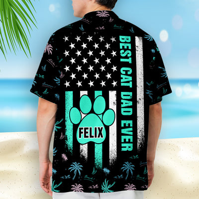 Best Cat Dad Ever Paw - Personalized Custom Hawaiian Shirt