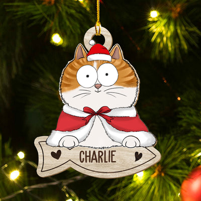 Cat And Snack - Personalized Custom 1-layered Wood Ornament