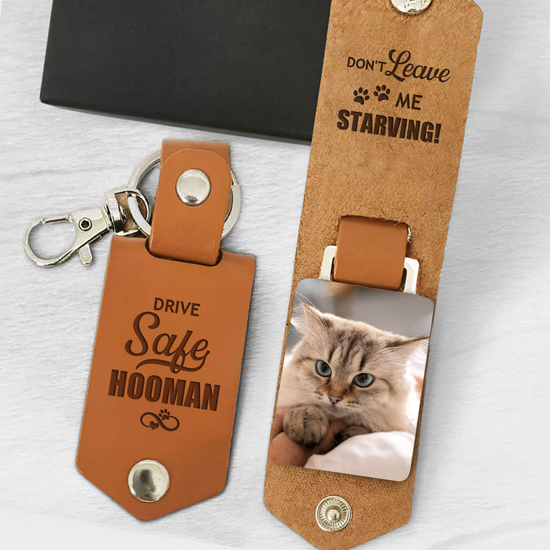 Dont Leave Me Starving - Personalized Leather Photo Keychain