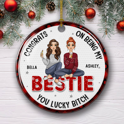 Congrats My Bestie - Personalized Custom Circle Ceramic Christmas Ornament