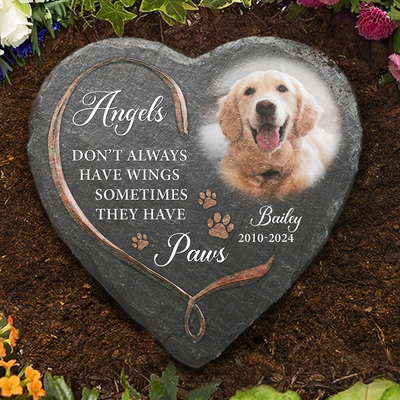 Paw And Angel Wings - Personalized Custom Pet Memorial Stone