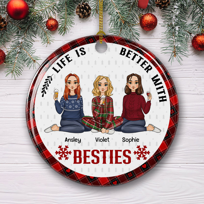 Better With Besties - Personalized Custom Circle Ceramic Christmas Ornament