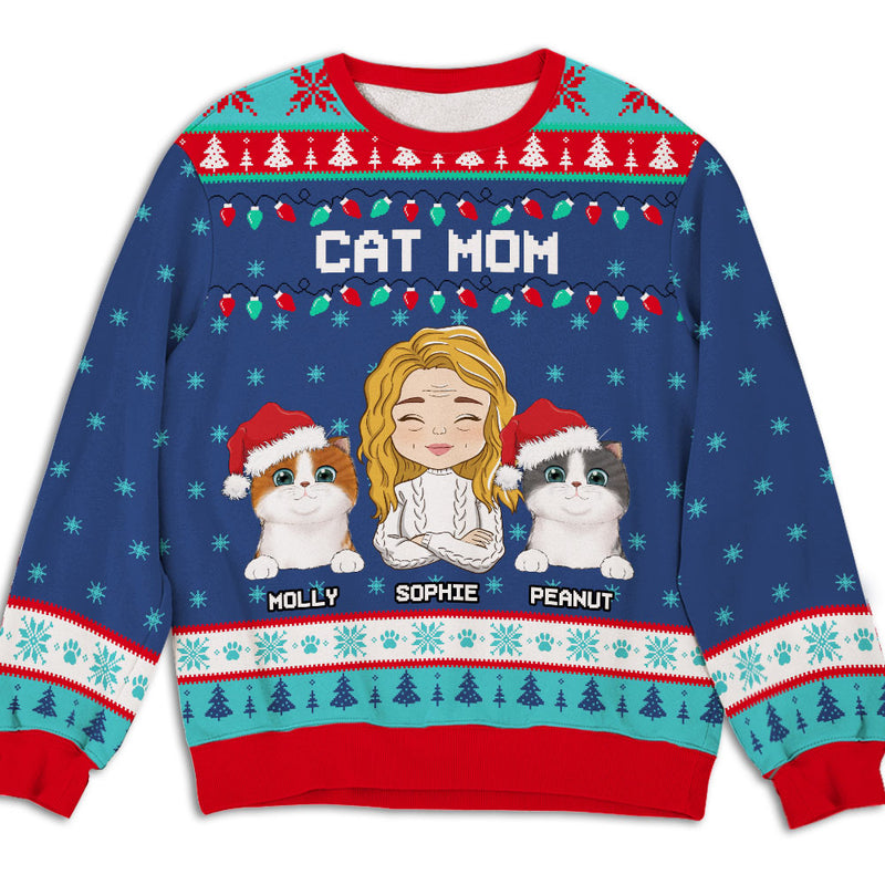 Christmas Cat Mom Dad - Personalized Custom All-Over-Print Sweatshirt