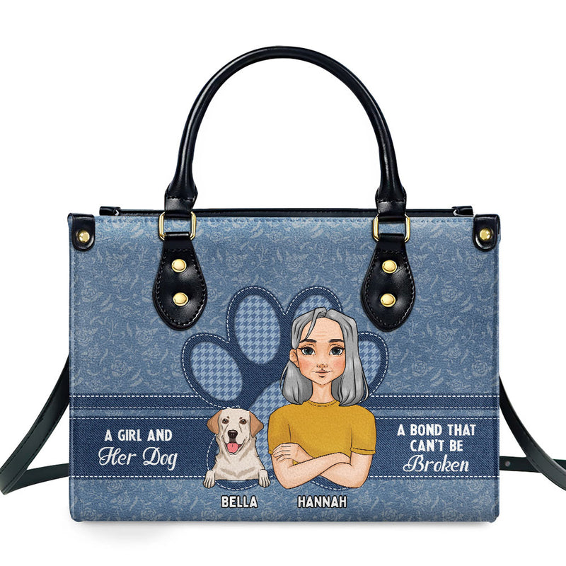 A Girl And Her Dog - Personalized Custom Leather Bag