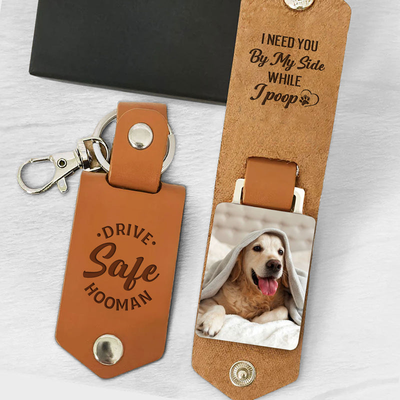 Waiting While I Poop - Personalized Leather Photo Keychain